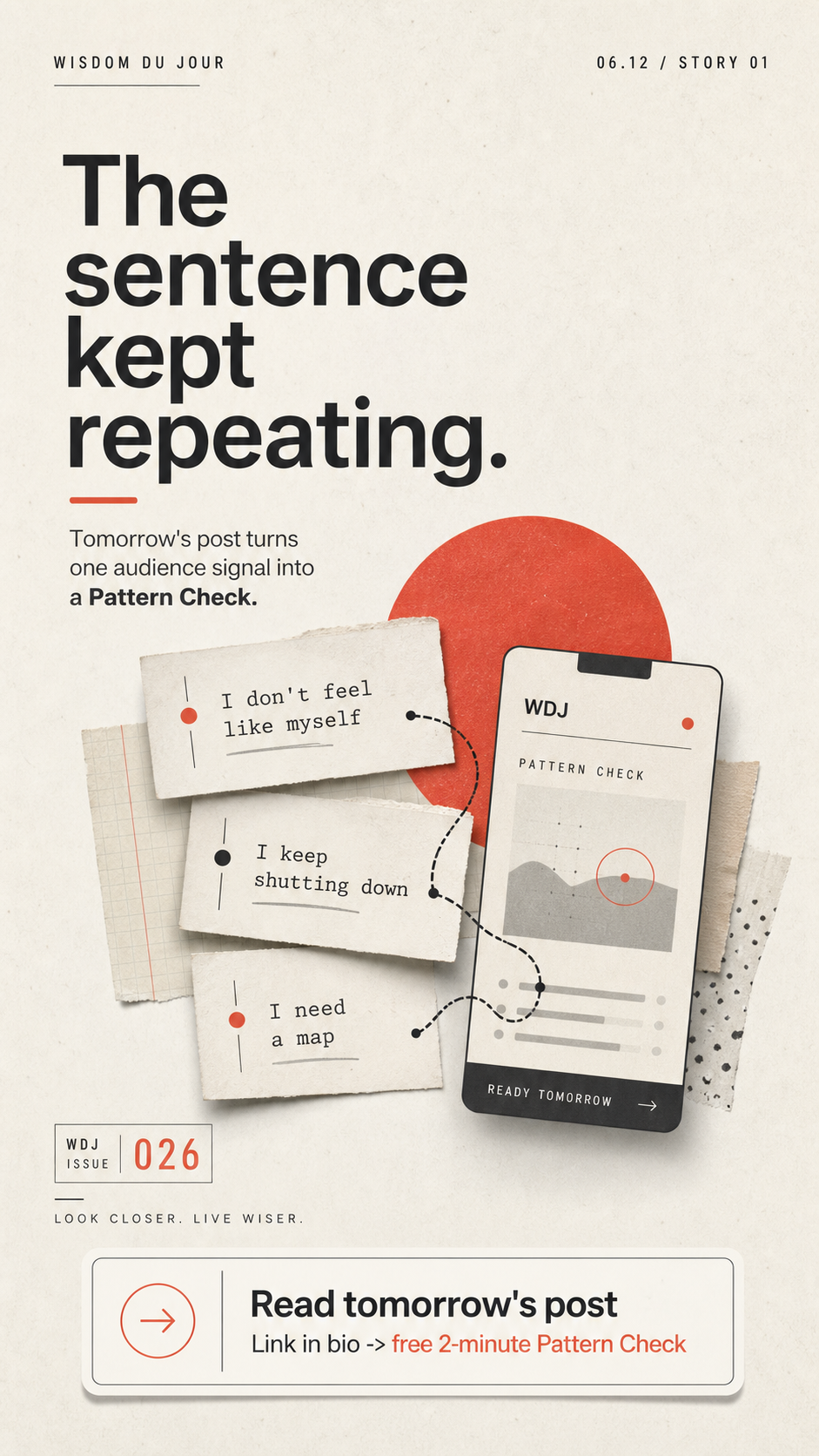 Wisdom du Jour editorial Pattern Check preview for self-recognition loss